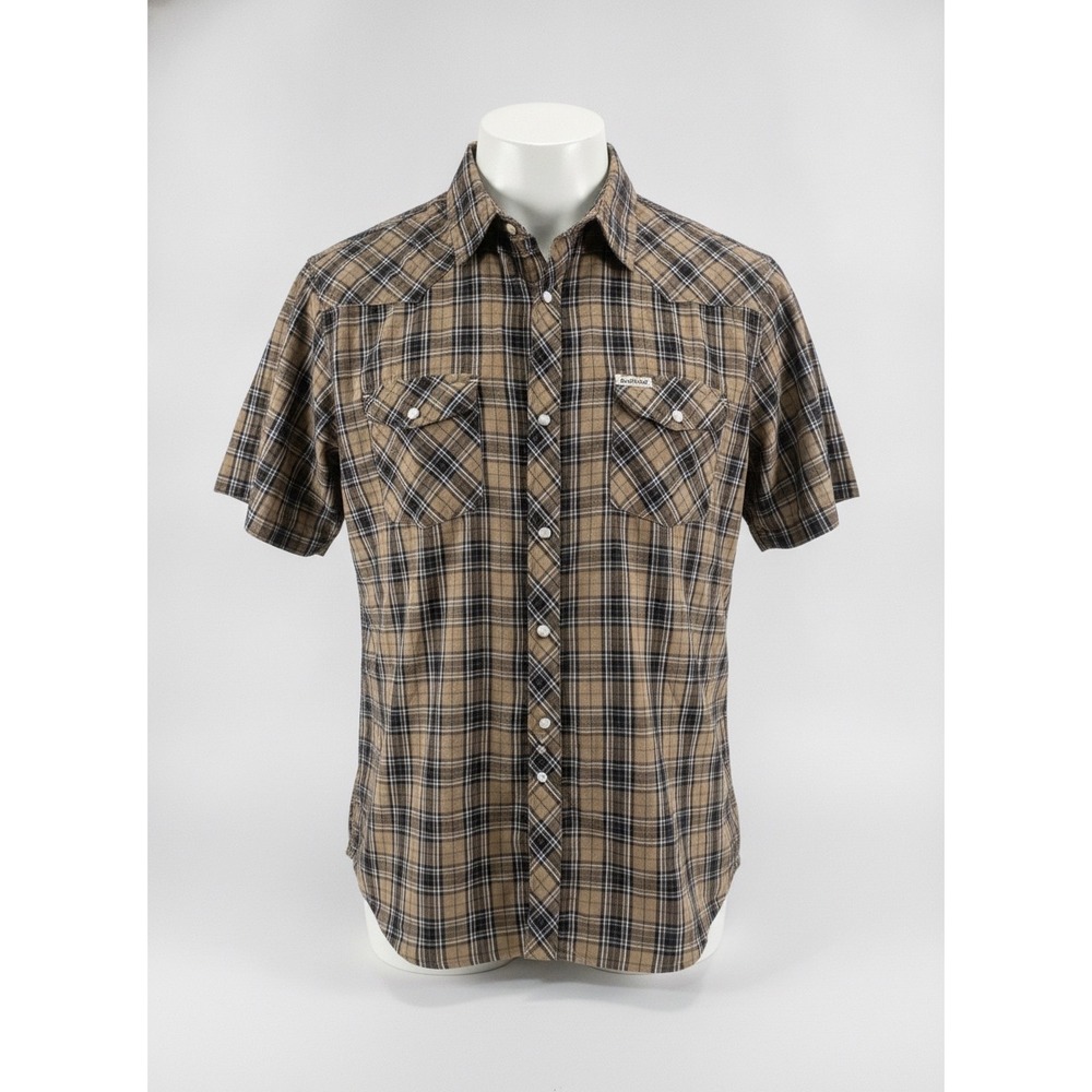 Dickies Mens 2XL Brown Plaid Short Sleeve Western Snap Work Shirt RN 59543